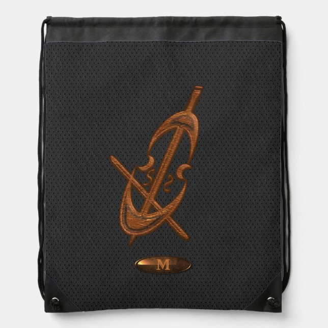 Music Cello Fan Leather Look Drawstring Bag (Front)