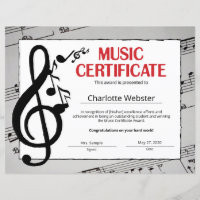 Music Certificate Student Recognition Certificates