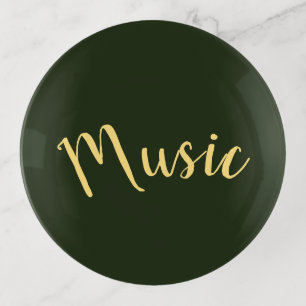 MUSIC Chic Elegant Script Forest Green Background Trinket Tray