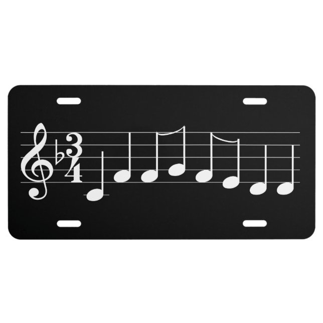 Music Chords Merry Christmas Black and White Funny License Plate (Front)