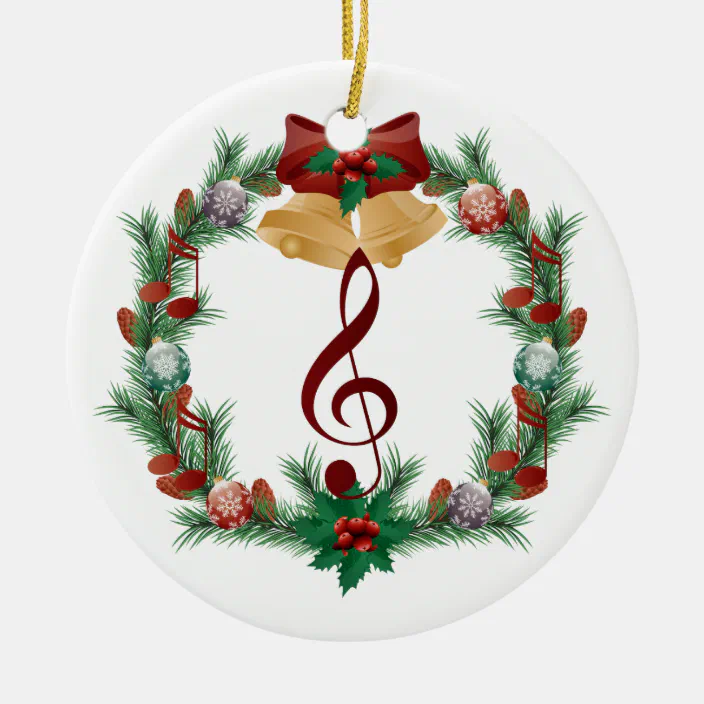 Red and White Treble Clef Resin Stone Christmas Tree Ornament 
