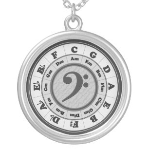 Music Circle of Fifths - Bass Clef version Silver Plated Necklace
