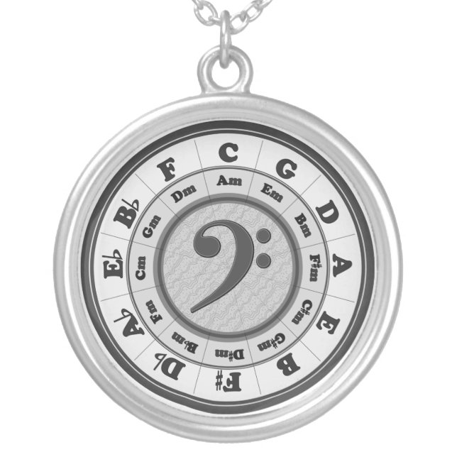 Music Circle of Fifths - Bass Clef version Silver Plated Necklace (Front)