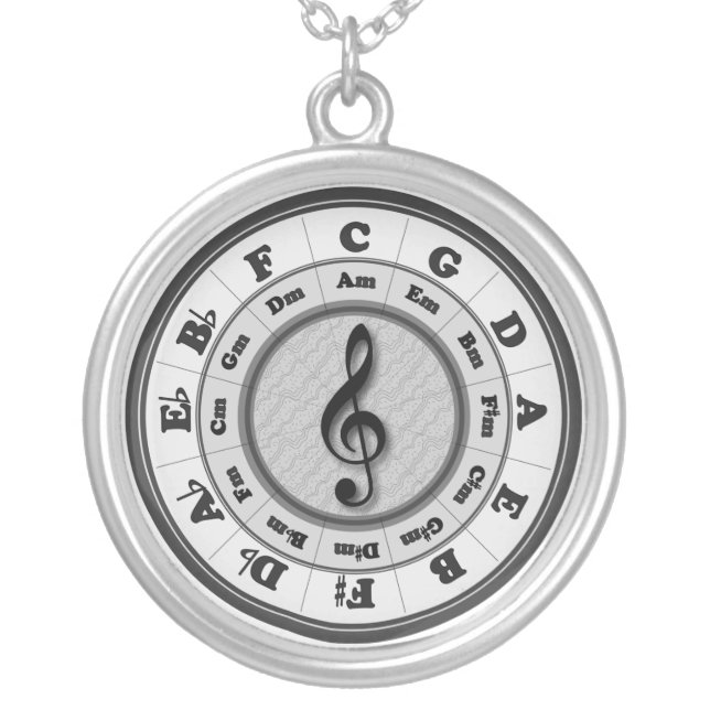 Music Circle of Fifths Silver Plated Necklace (Front)