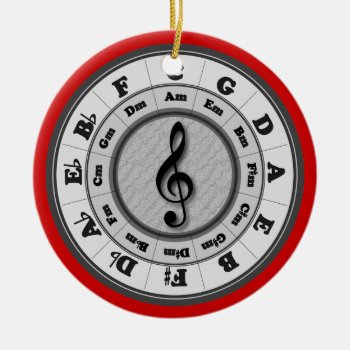 Music Circle Of Fifths With Red Border Ceramic Ornament by chmayer at Zazzle