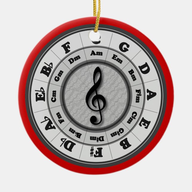 Music Circle of Fifths With Red Border Ceramic Ornament (Front)