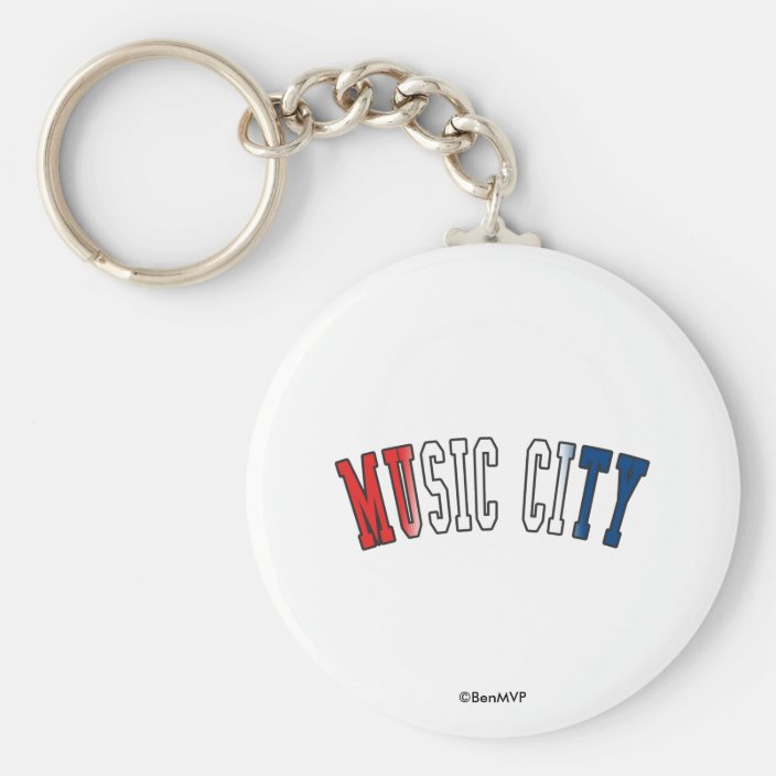 Music City in Tennessee State Flag Colors Keychain
