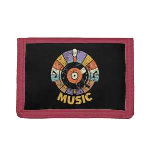 music classic retro trifold wallet