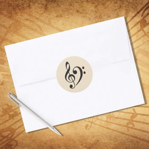 Music Clef Black Tan Classic Round Sticker