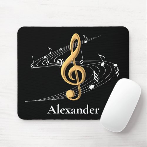 Music Clef Elegant Gold Black Personalized Mouse Pad