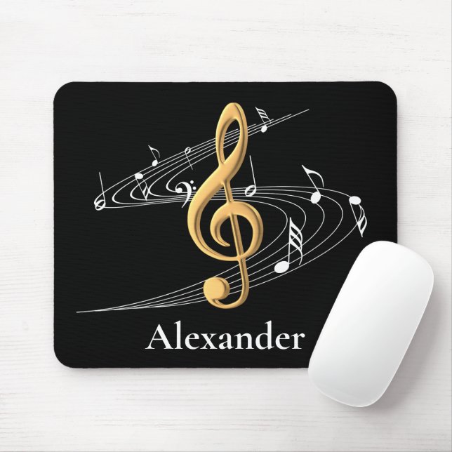 Music Clef Elegant Gold Black Personalized Mouse Pad (With Mouse)