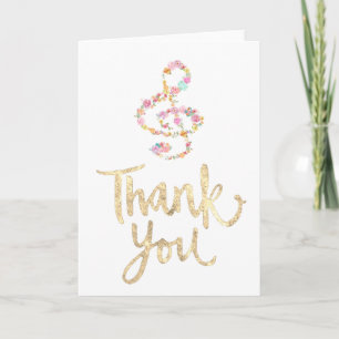 music clef faux gold foil thank you script card