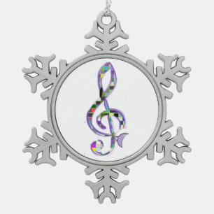 Music Clef G Snowflake Pewter Christmas Ornament