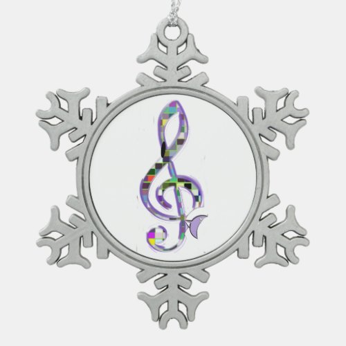 Music Clef G Snowflake Pewter Christmas Ornament