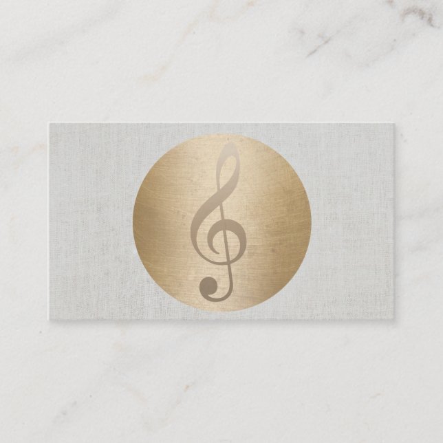 Music Clef Gold Circle Classy Linen Musical Business Card (Front)
