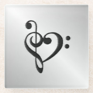 Music Clef Heart Distressed Glass Coaster