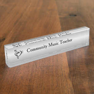 Music Clef Heart Silver Nameplate