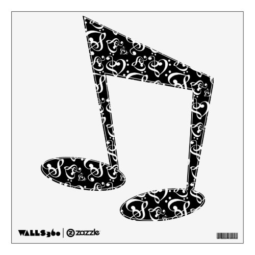 Music Clef Hearts Black and White Wall Decal