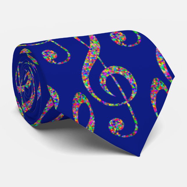 Music Clef in Rainbow  Neck Tie (Rolled)