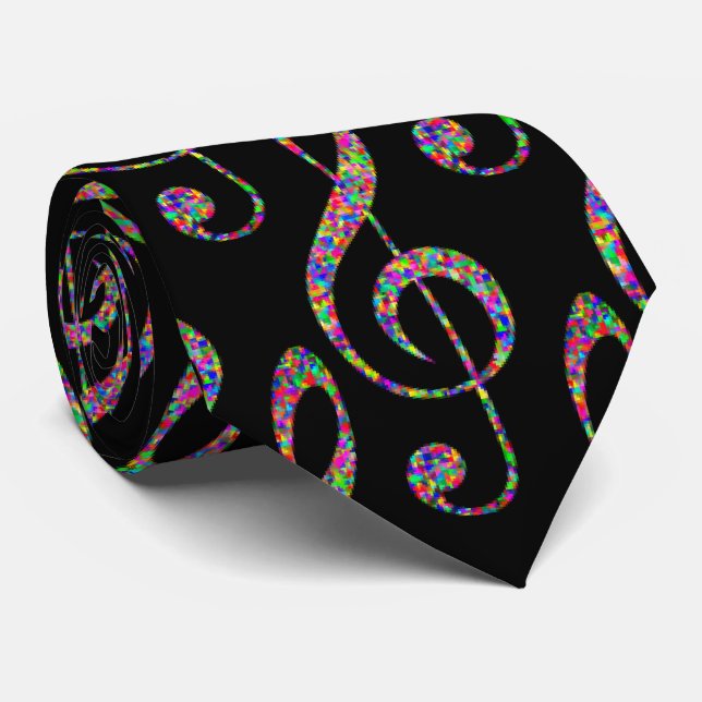 Music Clef in Rainbow  Neck Tie (Rolled)