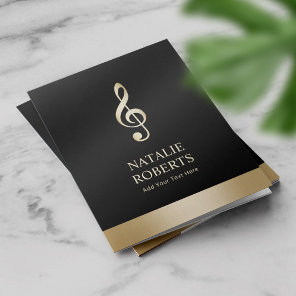 Music Clef Logo Modern Black & Gold Border Musical Pocket Folder