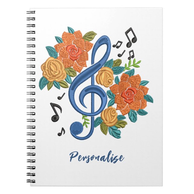 Music Clef Note Orange Flowers Musical Notes Notebook (Front)