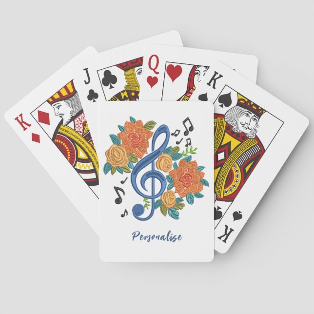 Music Clef Note Orange Flowers Musical Notes Poker Cards (Back)