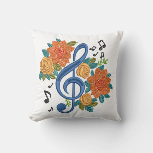 Music Clef Note Orange Flowers Musical Notes Throw Pillow