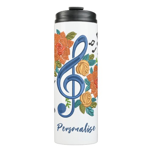 Music Clef Note Orange Flowers Musical Personalize Thermal Tumbler