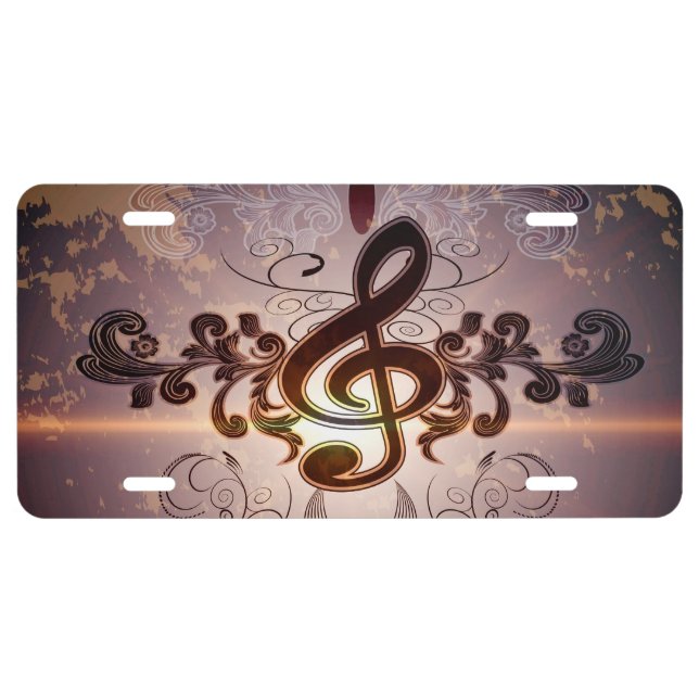 Music, Clef with elegant floral design License Plate (Front)