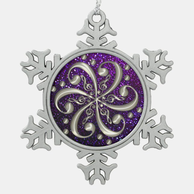Music Clefs Purple Glitter Christmas Ornament (Front)