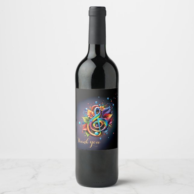 Music, colorful clef with leaves. wine label (Front)
