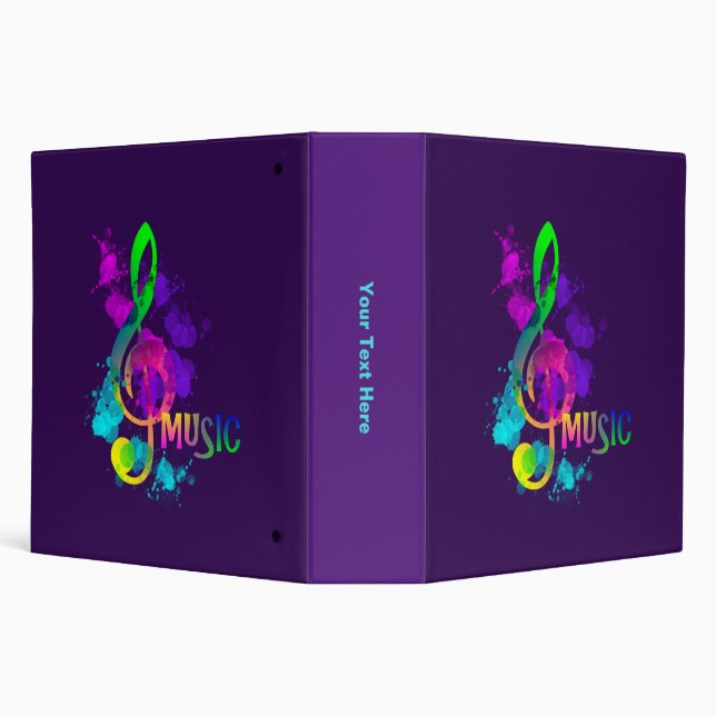 Music Colorful Treble Clef Musicians Modern  3 Ring Binder (Background)