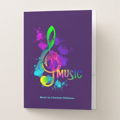 Music Colorful Treble Clef Musicians Modern Pocket Folder