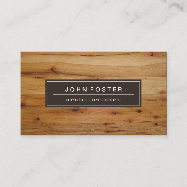 Music Composer - Border Wood Grain Business Card (Front)