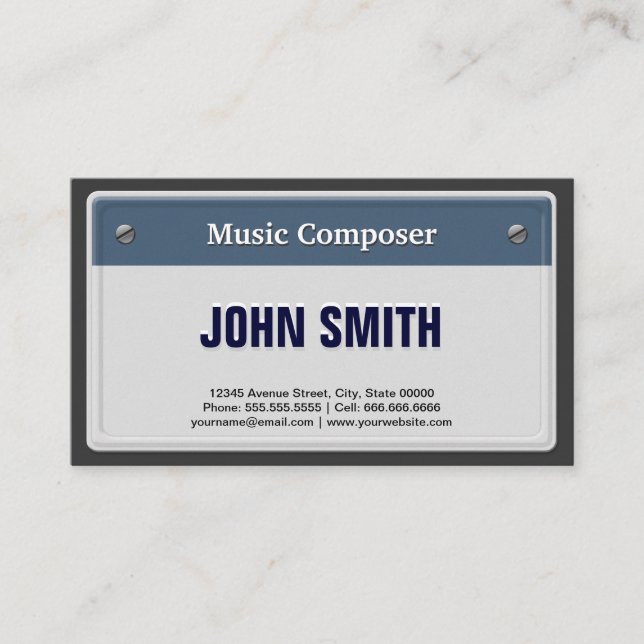Music Composer - Cool Car License Plate Business Card (Front)