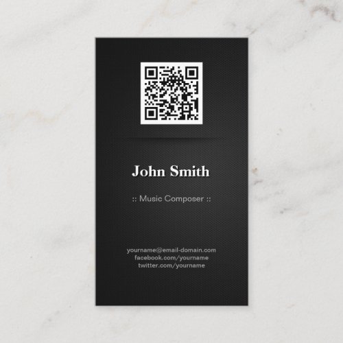 Music Composer _ Elegant Black QR Code Business Card