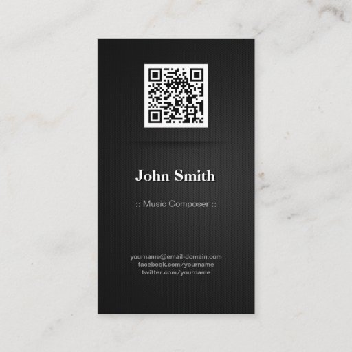 Customizable Music Composer - Elegant Black QR Code Business Card Template