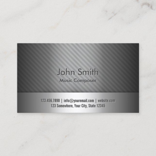 Music Composer Modern Silver Metallic Business Card (Front)