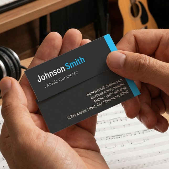 Music Composer - Personal Aqua Blue Mini Business Card (Creator Uploaded)
