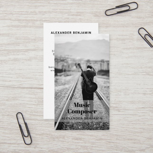 Music Composer Photo QR Code Business Card (Front/Back In Situ)