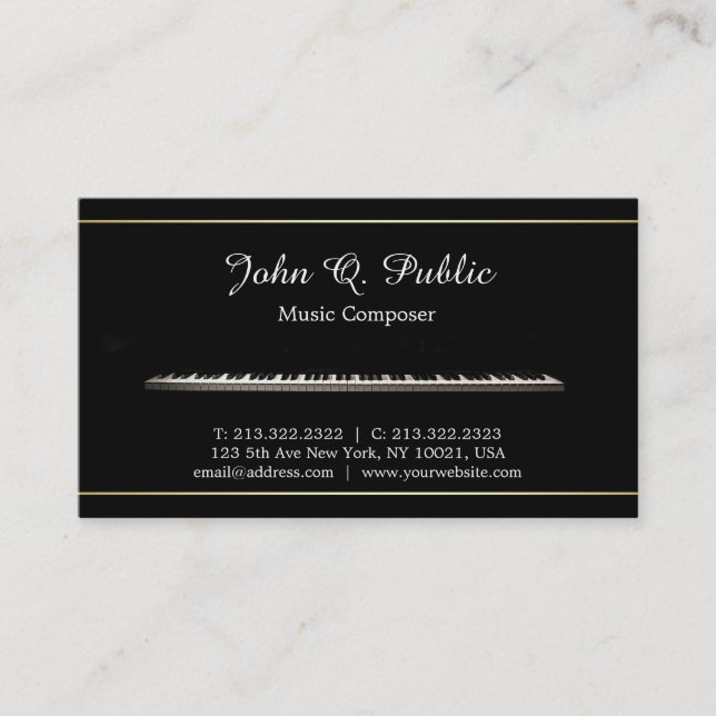 Music Composer Piano Teacher Professional Elegant Business Card (Front)