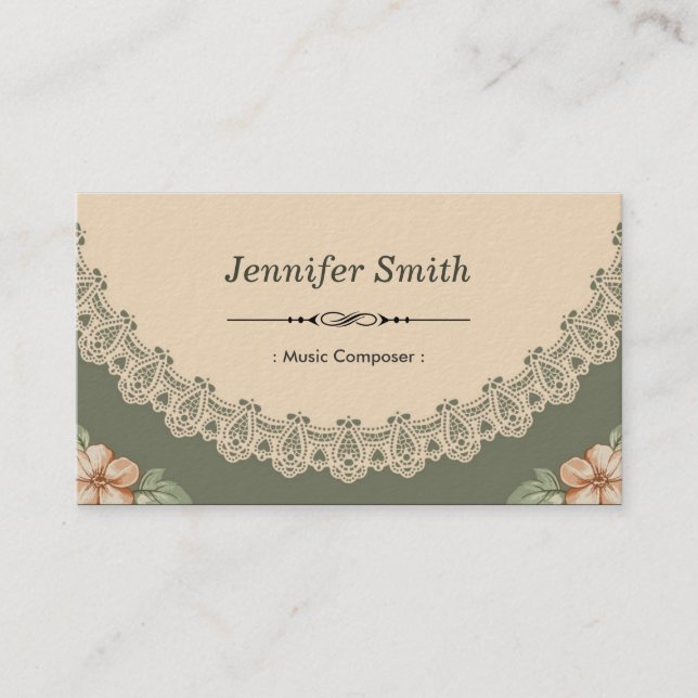 Music Composer - Vintage Chic Floral Business Card (Front)