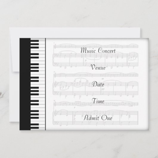 Music Concert Admission Ticket Piano Theme (Front)