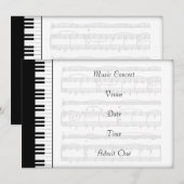 Music Concert Admission Ticket Piano Theme (Front/Back)