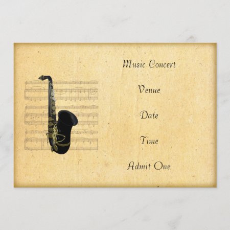 Music Concert Admission Ticket Saxophone Theme Invitation