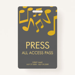 Music Concert Festival All Access Press Pass Badge