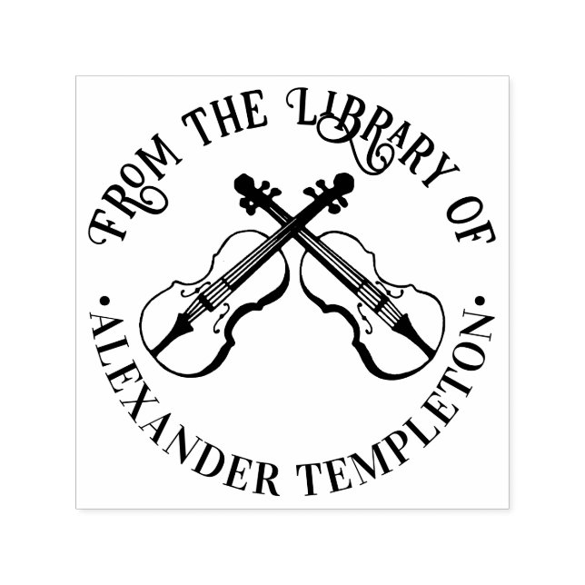 Music Crossed Violins Library Book Name Self-inking Stamp (Design)