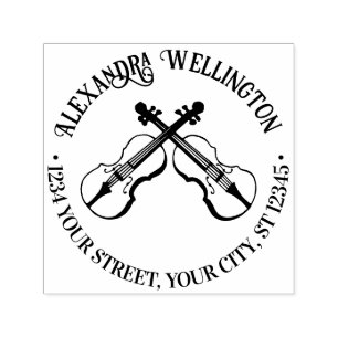 Music Crossed Violins Name Return Address Self-inking Stamp