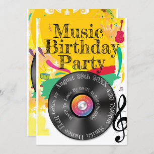 Music Dance Colorful Record Birthday Party Invitation